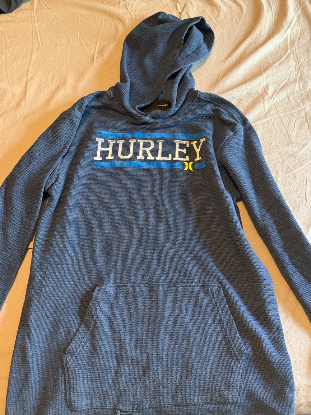 Hurley Men's Blue Hooded Sweater with White Logo